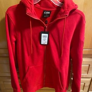 Mens red hooded zipper sweatshirt